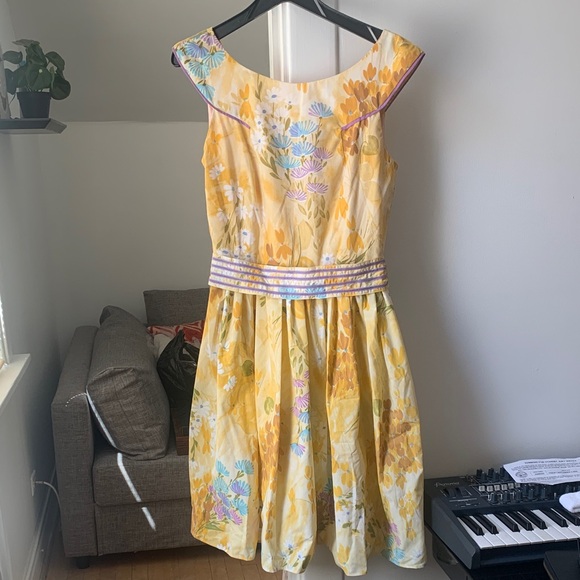 Floral Yellow Dress with Purple Accents - Picture 1 of 4